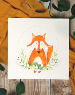 ilustracja akwarela lisek pokój dziecięcy boho leśne zwierzątka