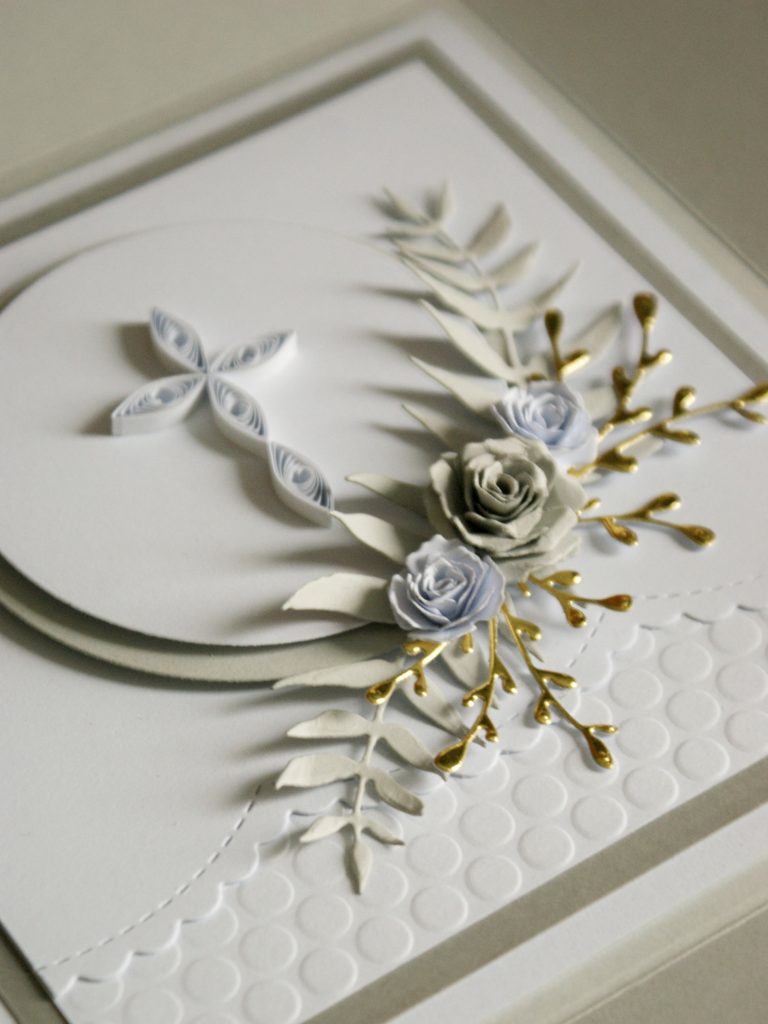 kartka handmade rękodzieło na Chrzest Święty Pierwszą Komunię Świętą elegancka nowoczesna krzyż i kwiaty