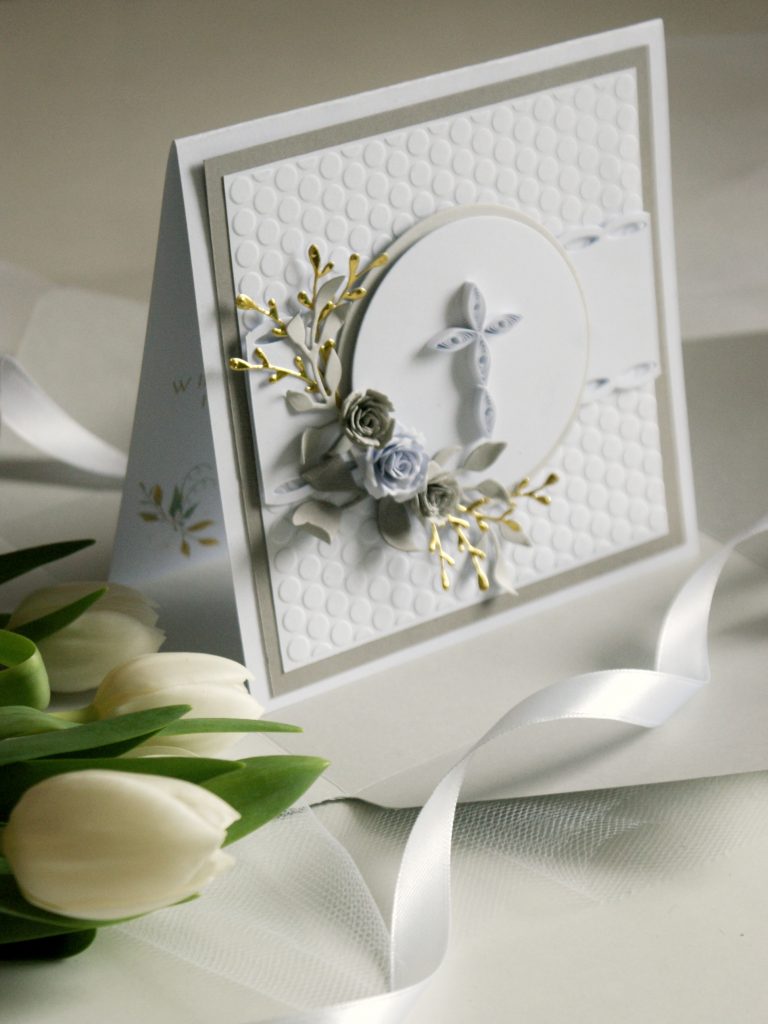 kartka ręcznie robiona na I Komunię Świętą elegancka nowoczesna Chrzest Święty