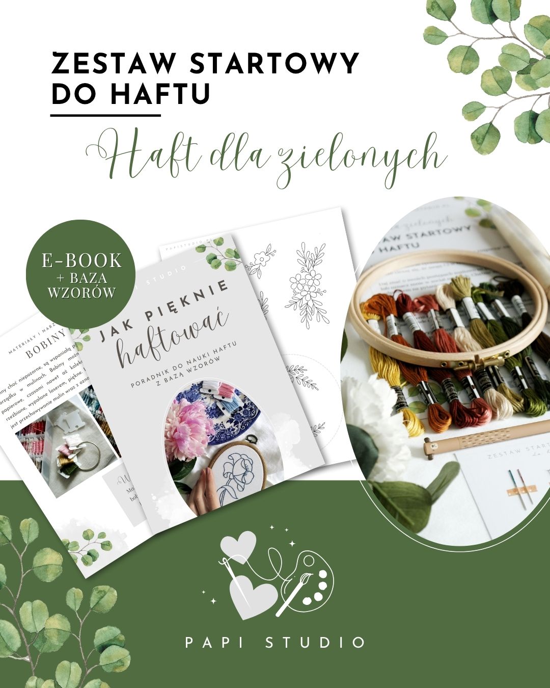 Zestaw "Haft dla zielonych" do nauki haftu ręcznego z ebookiem i bazą wzorów.